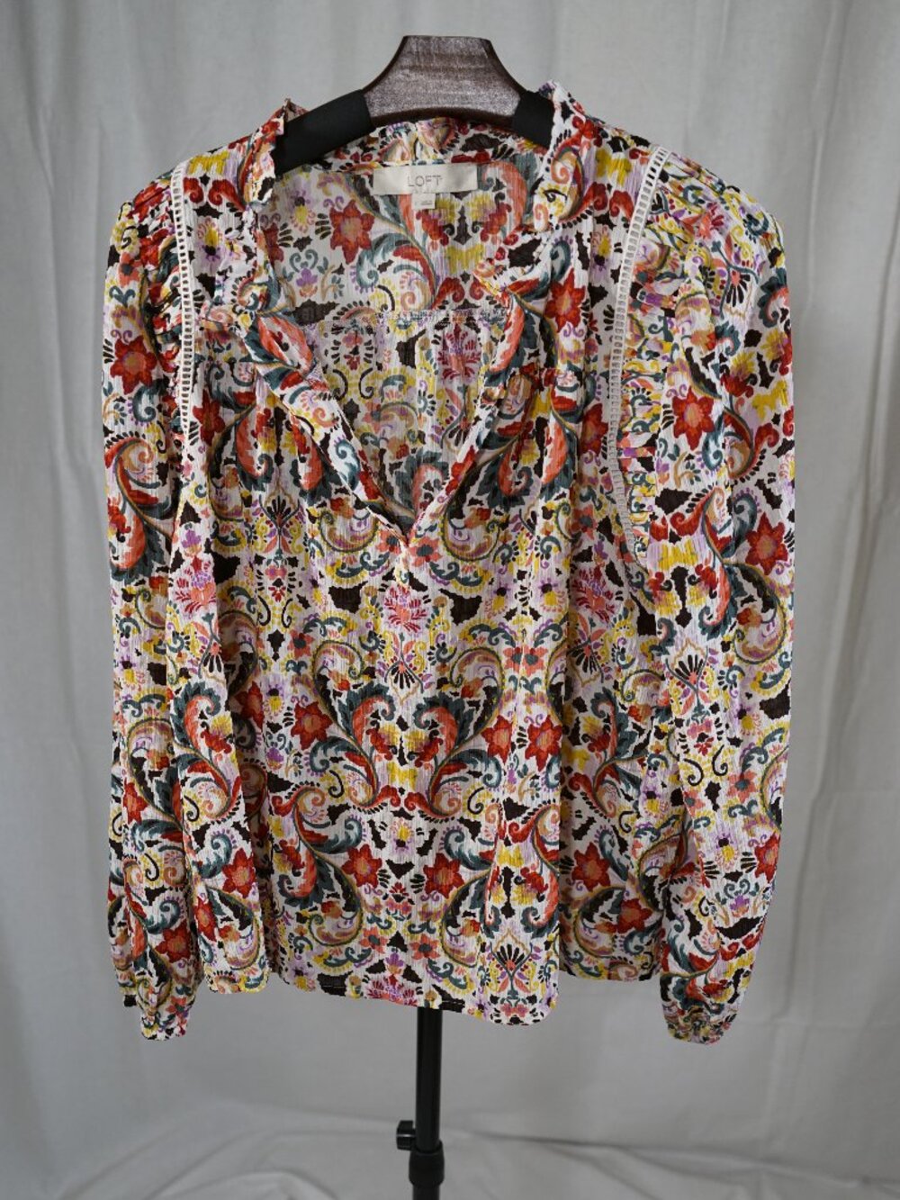 LOFT Paisley Floral Boho Blouse Large Ruffle Neck Peasant Top Cottagecore Romant